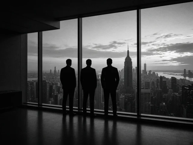Office silhouettes looking out over a city skyline