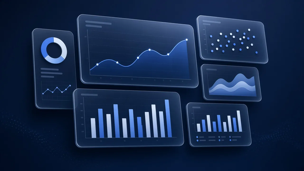 Abstract dashboard with charts and graphs