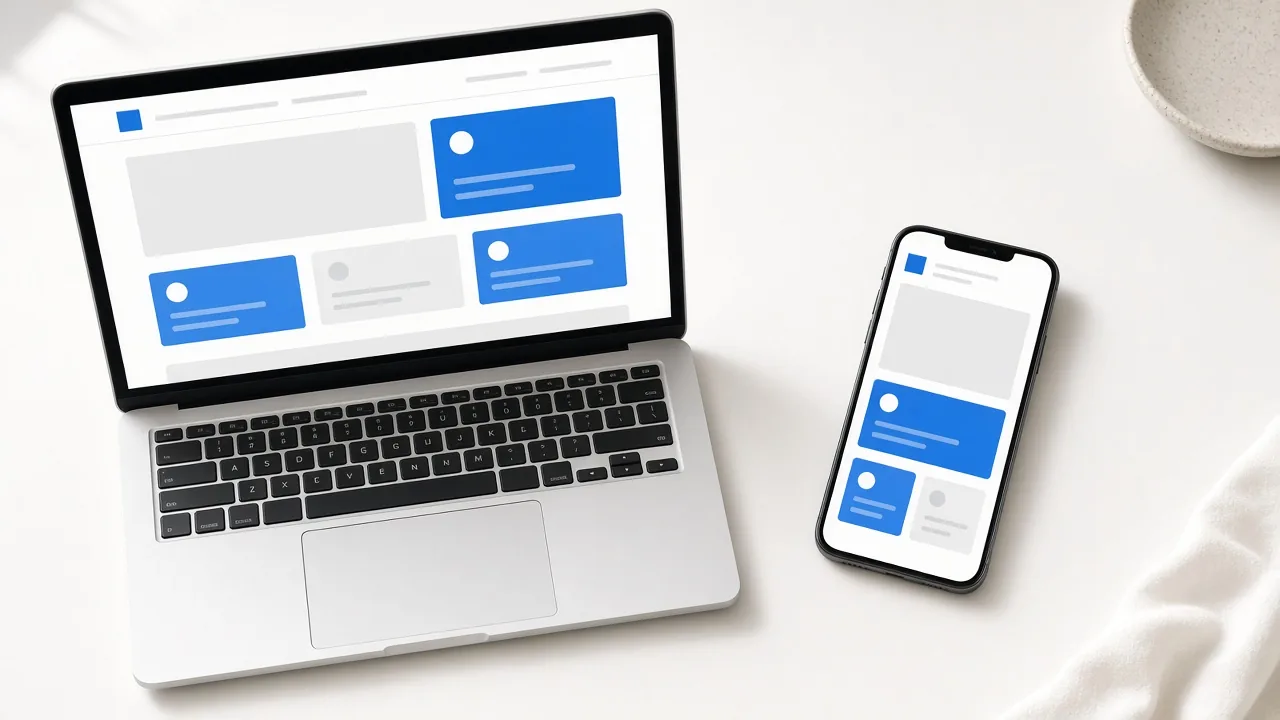 Laptop and phone mockups of a modern website